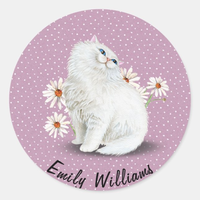 Weiße Perserkatze auf Buttonen Runder Aufkleber (Vorderseite)