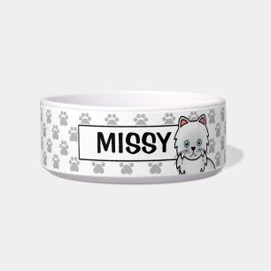 Weiße Perserkatze mit blauen Augen & benutzerdefin Napf