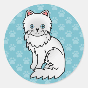 Weiße Perserkatze mit blauen Augen, Cartoon-Zeichn Runder Aufkleber