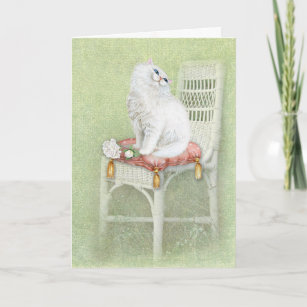Weiße persische Katze auf Stuhl Kissen Karte
