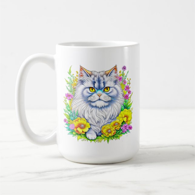 Weiße persische Katze bei Blume Personalisiert Kaffeetasse (Links)