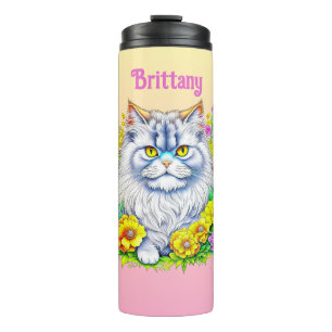 Weiße persische Katze bei Blume Personalisiert Thermosbecher