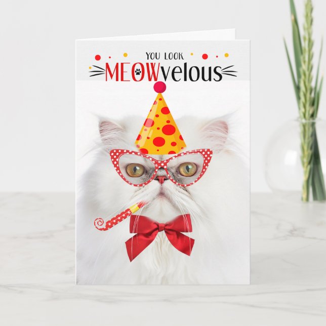 Weiße persische Katze MEOWvelous Geburtstag Karte (Vorderseite)
