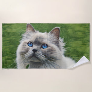 Weiße persische Katze mit blauen Augen Strandtuch