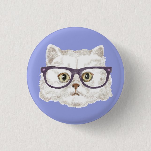 Weiße persische Katze mit Brille Button (Vorderseite)