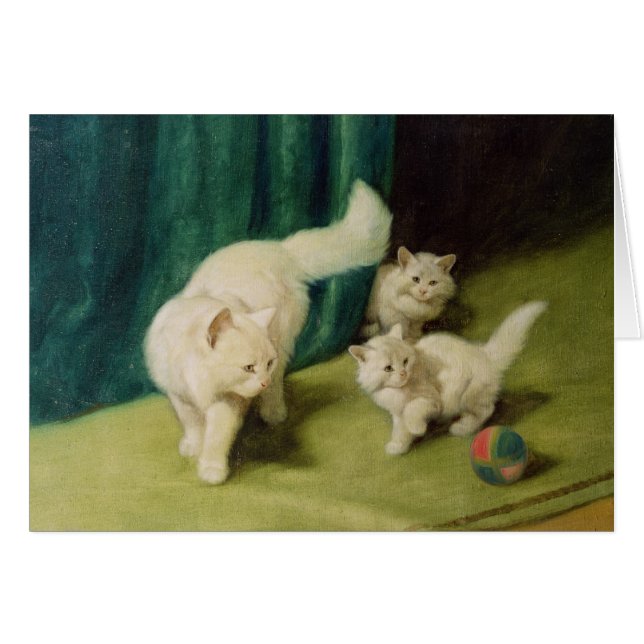 Weiße persische Katze mit zwei Kätzchen (Vorderseite (Horizontal))