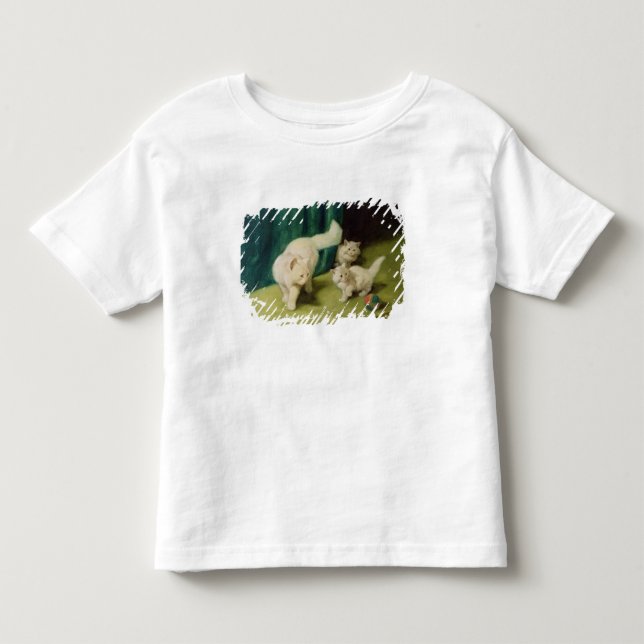 Weiße persische Katze mit zwei Kätzchen Kleinkind T-shirt (Vorderseite)