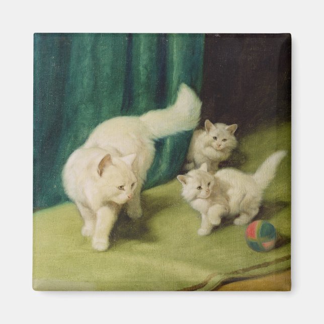 Weiße persische Katze mit zwei Kätzchen Magnet (Vorne)