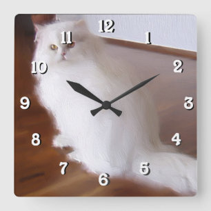Weiße persische quadratische Katzenuhr Wanduhr