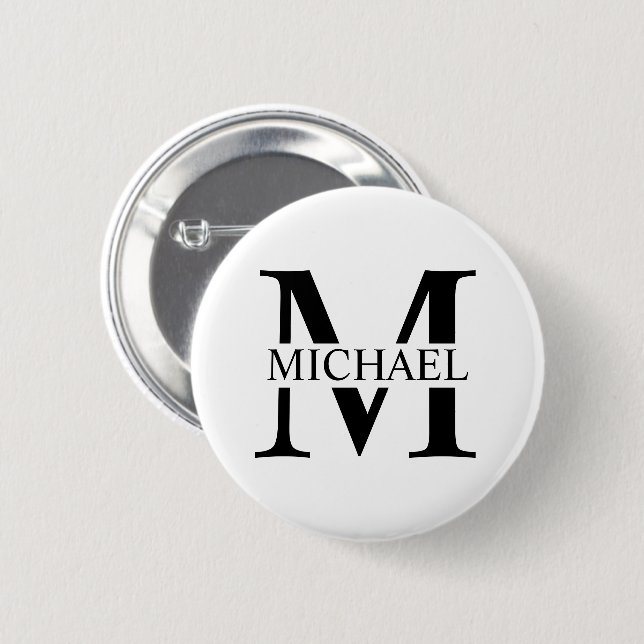 Weiße Personalisierte Monogramm und Name Button (Vorne & Hinten)