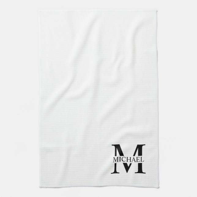 Weiße Personalisierte Monogramm und Name Geschirrtuch (Vertikal)
