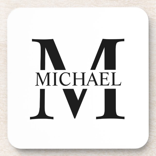 Weiße Personalisierte Monogramm und Name Getränkeuntersetzer (Vorderseite)