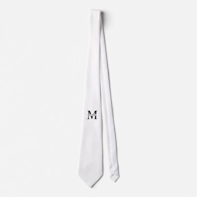 Weiße Personalisierte Monogramm und Name Krawatte (Vorderseite)