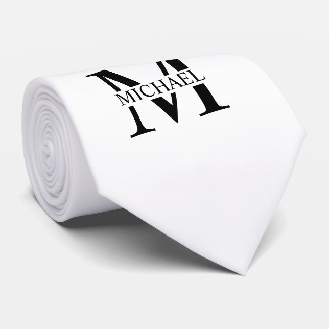 Weiße Personalisierte Monogramm und Name Krawatte (Gerollt)