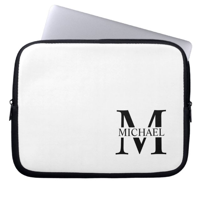 Weiße Personalisierte Monogramm und Name Laptopschutzhülle (Vorderseite)