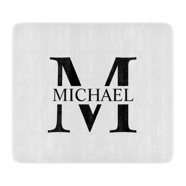 Weiße Personalisierte Monogramm und Name Schneidebrett (Vorderseite)