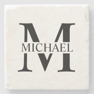 Weiße Personalisierte Monogramm und Name Steinuntersetzer