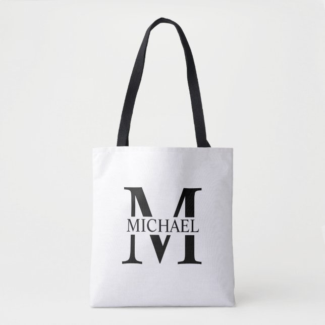 Weiße Personalisierte Monogramm und Name Tasche (Vorderseite)