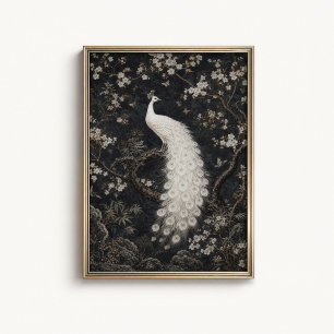 Weiße Pfauenblüten-Chinoiserie Poster