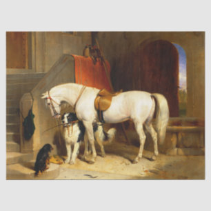 WEISSE PFERDE MIT HUNDEN UND FALKEN IN STABILER SEIDENPAPIER
