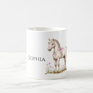 Weiße Pferde Pink Bow Floral Kaffeetasse