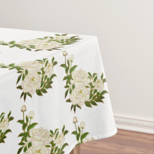 Weiße Pfingstrose-Blume im Vintage-Stil Blumige K Tischdecke