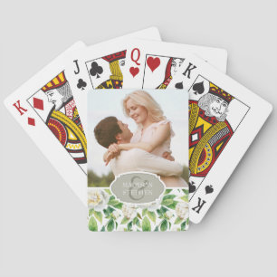 Weiße Pfingstrosen & Blatt Aquarell - Hochzeit Spielkarten