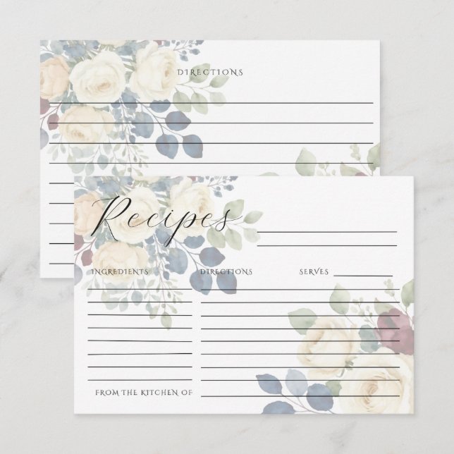 Weiße Pfingstrosen Blumen Elegante Rezeptkarte RSVP Karte (Vorne/Hinten)