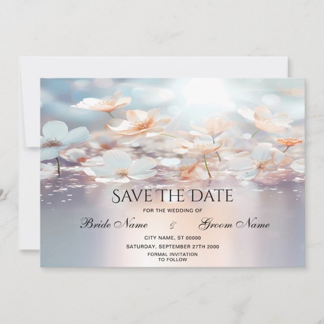 Weiße Pfirsichblume Save the Date (Vorderseite)