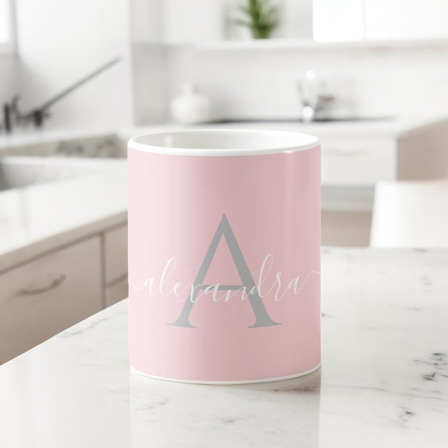 Weiße Pink Name Anfangsbuchstabe Elegantes Skript Kaffeetasse (Von Creator hochgeladen)