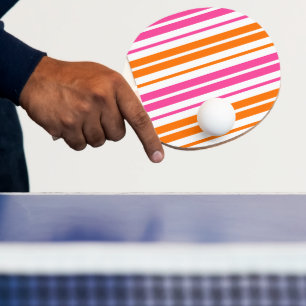 Weiße Pink Orange Vertikale Streifen Design   Tischtennis Schläger