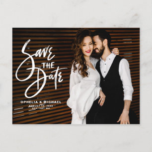 Weiße Pinsel Schrift-Typografie Foto Save the Date Ankündigungspostkarte