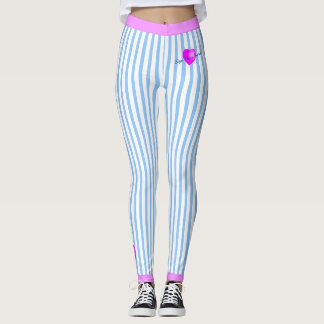 Weiße Pinstripes mit Namensschild Herzstück auf BL Leggings (Vorderseite)