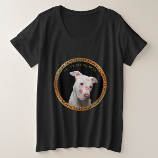 Weiße Pitbulle mit roten Küssen über sein Gesicht. Große Größe T-Shirt