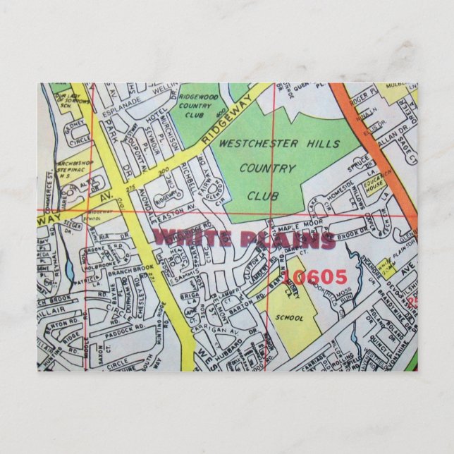 WEISSE PLAINS, NY Vintag Map Postcard Postkarte (Vorderseite)