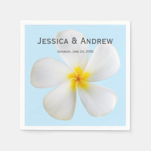 Weiße Plumeria auf blau, tropisch, floral, Napkins Serviette