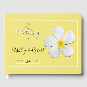 Weiße Plumeria-Blume auf Gelb, Moderne Hochzeit Gästebuch