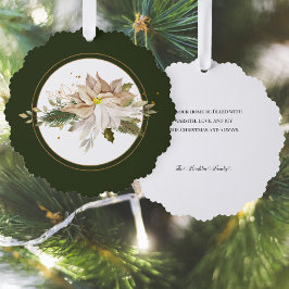 Weiße Poinsettia mit Pine & Gold Green Ornament Karte