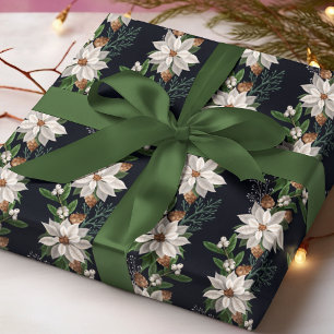 Weiße Poinsettia-Tannenzapfen-Winter-Weihnachtsblu Geschenkpapier