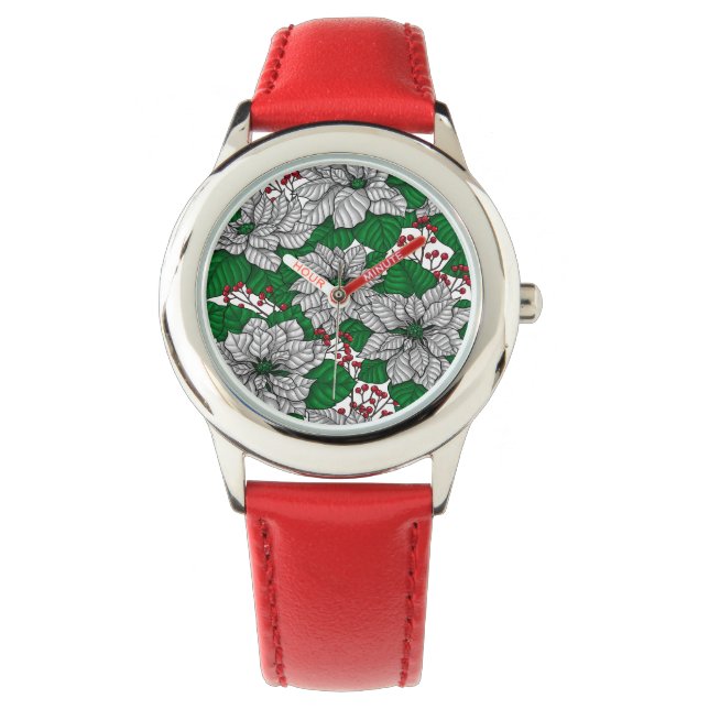 Weiße Poinsettie, Weihnachtsmuster Armbanduhr (Vorderseite)