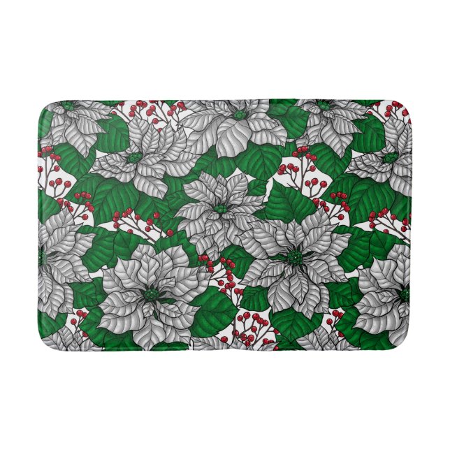 Weiße Poinsettie, Weihnachtsmuster Badematte (Vorderseite)