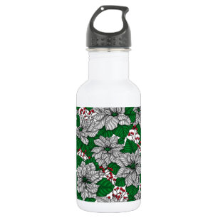Weiße Poinsettie, Weihnachtsmuster Edelstahlflasche