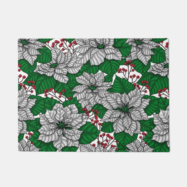Weiße Poinsettie, Weihnachtsmuster Fußmatte (Vorderseite)