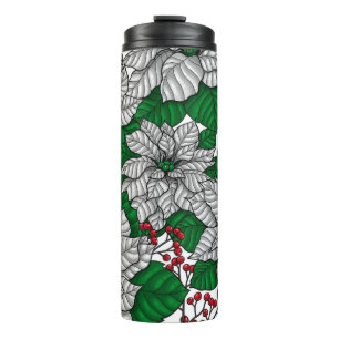 Weiße Poinsettie, Weihnachtsmuster Thermosbecher