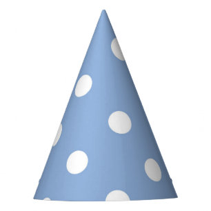 Weiße Polka auf Periwinkle Blau Partyhut