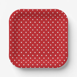 Weiße Polka Dots Muster auf festlichem Rot Pappteller