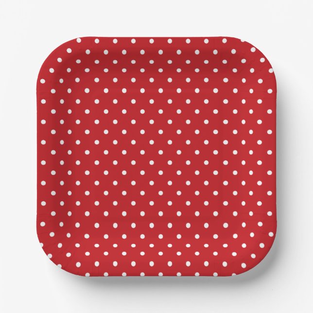 Weiße Polka Dots Muster auf festlichem Rot Pappteller (Vorderseite)