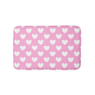 Weiße Polka Herzen auf Cotton Candy Pink Badematte