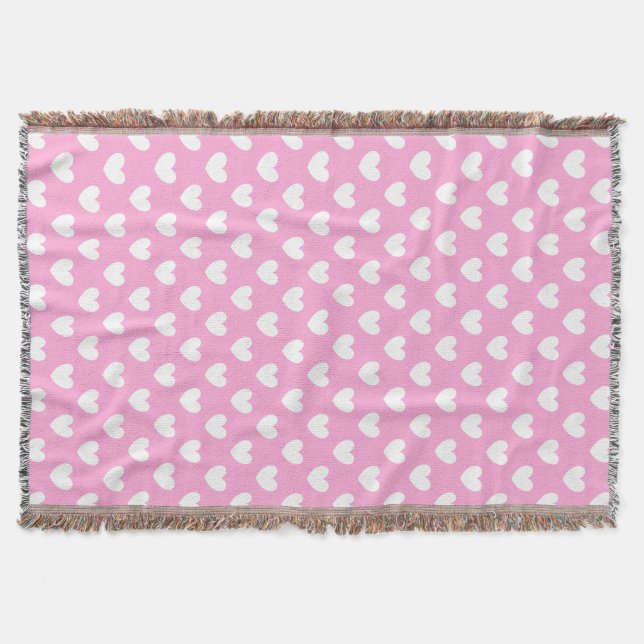 Weiße Polka Herzen auf Cotton Candy Pink Decke (Vorderseite)
