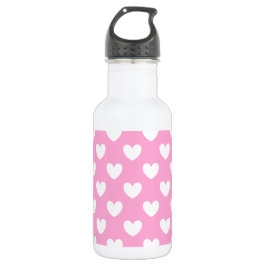Weiße Polka Herzen auf Cotton Candy Pink Edelstahlflasche